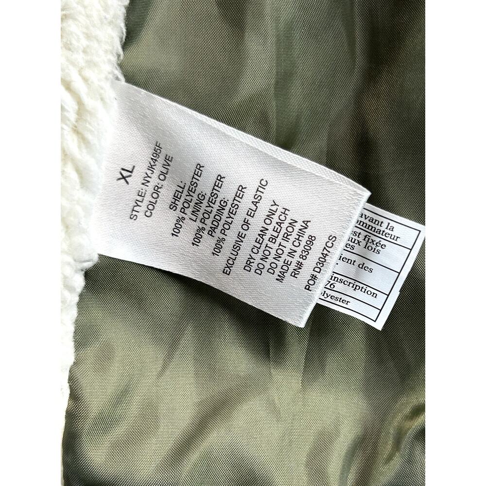 Cisono Women's XL Olive Green Quilted Sherpa Lined Puffer Jacket Full Zip Coat - Picture 5 of 9